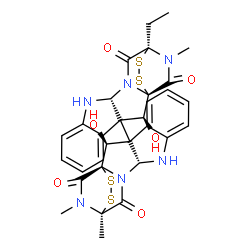 ChemSpider 2D Image | (1S,1'S,2S,2'S,11R,11'R,14S,14'S)-14-Ethyl-2,2'-dihydroxy-14',18,18'-trimethyl-3,3'-bi(15,16-dithia-10,12,18-triazapentacyclo[12.2.2.0~1,12~.0~3,11~.0~4,9~]octadecane)-4,4',6,6',8,8'-hexaene-13,13',17
,17'-tetrone | C31H30N6O6S4