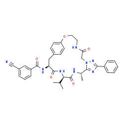 ChemSpider 2D Image | 3-Cyano-N-[(13S,16R,19S)-16-isopropyl-13-methyl-6,15,18-trioxo-10-phenyl-2-oxa-5,8,9,11,14,17-hexaazatricyclo[19.2.2.0~8,12~]pentacosa-1(23),9,11,21,24-pentaen-19-yl]benzamide | C36H38N8O5