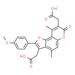 ChemSpider 2D Image | 2,2'-[2-(4-Methoxyphenyl)-4,9-dimethyl-7-oxo-7H-furo[2,3-f]chromene-3,8-diyl]diacetic acid | C24H20O8