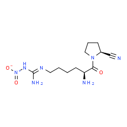 ChemSpider 2D Image | 2-{(5S)-5-Amino-6-[(2S)-2-cyano-1-pyrrolidinyl]-6-oxohexyl}-1-nitroguanidine | C12H21N7O3