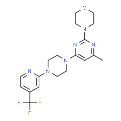 ChemSpider 2D Image | 4-(4-Methyl-6-{4-[4-(trifluoromethyl)-2-pyridinyl]-1-piperazinyl}-2-pyrimidinyl)morpholine | C19H23F3N6O