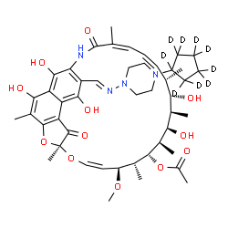 ChemSpider 2D Image | (7S,9Z,11S,12R,13S,14R,15R,16R,17S,18S,19Z,21Z)-26-[(E)-{[4-(~2~H_9_)Cyclopentyl-1-piperazinyl]imino}methyl]-2,15,17,27,29-pentahydroxy-11-methoxy-3,7,12,14,16,18,22-heptamethyl-6,23-dioxo-8,30-dioxa-
24-azatetracyclo[23.3.1.1~4,7~.0~5,28~]triaconta-1(29),2,4,9,19,21,25,27-octaen-13-yl acetate | C47H55D9N4O12