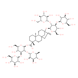 ChemSpider 2D Image | 6-Deoxy-alpha-L-mannopyranosyl-(1->2)-[beta-D-glucopyranosyl-(1->3)]-1-O-[(5beta,9beta,10alpha,13alpha)-13-{[beta-D-glucopyranosyl-(1->2)-[beta-D-glucopyranosyl-(1->3)]-beta-D-glucopyranosyl]oxy}-18-o
xokaur-16-en-18-yl]-beta-D-glucopyranose | C56H90O32