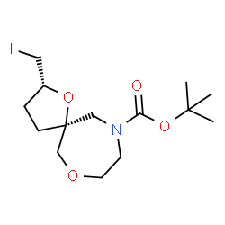 ChemSpider 2D Image | 2-Methyl-2-propanyl (2R,5S)-2-(iodomethyl)-1,7-dioxa-10-azaspiro[4.6]undecane-10-carboxylate | C14H24INO4