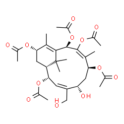 ChemSpider 2D Image | (2R,5S,7S,8Z,10S,11R,13S)-7-Hydroxy-8-(hydroxymethyl)-4,14,15,15-tetramethylbicyclo[9.3.1]pentadeca-1(14),3,8-triene-2,3,5,10,13-pentayl pentaacetate | C30H42O12