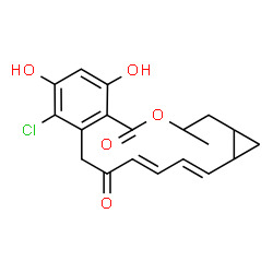 ChemSpider 2D Image | (2E,4E)-8-Chloro-9,11-dihydroxy-14-methyl-1a,14,15,15a-tetrahydrocyclopropa[e][2]benzoxacyclotetradecine-6,12(1H,7H)-dione | C19H19ClO5