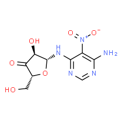 ChemSpider 2D Image | N-(6-Amino-5-nitro-4-pyrimidinyl)-beta-D-erythro-pentofuranosyl-3-uloseamine | C9H11N5O6