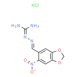 ChemSpider 2D Image | amino{(2E)-2-[(6-nitro-1,3-benzodioxol-5-yl)methylidene]hydrazinyl}methaniminium chloride | C9H10ClN5O4
