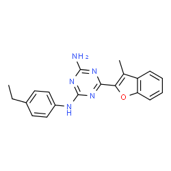 ChemSpider 2D Image | N-(4-Ethylphenyl)-6-(3-methyl-1-benzofuran-2-yl)-1,3,5-triazine-2,4-diamine | C20H19N5O
