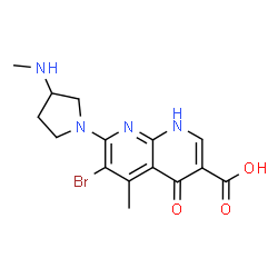 ChemSpider 2D Image | 6-Bromo-5-methyl-7-[3-(methylamino)-1-pyrrolidinyl]-4-oxo-1,4-dihydro-1,8-naphthyridine-3-carboxylic acid | C15H17BrN4O3