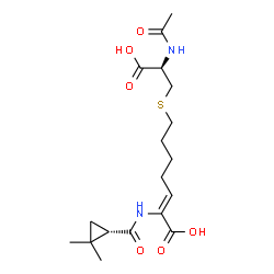 ChemSpider 2D Image | (2Z)-7-{[(2R)-2-Acetamido-2-carboxyethyl]sulfanyl}-2-({[(1S)-2,2-dimethylcyclopropyl]carbonyl}amino)-2-heptenoic acid | C18H28N2O6S