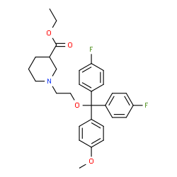 ChemSpider 2D Image | Ethyl 1-{2-[bis(4-fluorophenyl)(4-methoxyphenyl)methoxy]ethyl}-3-piperidinecarboxylate | C30H33F2NO4