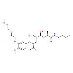 ChemSpider 2D Image | (2R,4S,5S,7S)-5-Amino-N-butyl-4-hydroxy-7-{4-methoxy-3-[2-(2-methoxyethoxy)ethoxy]benzyl}-2,8-dimethylnonanamide | C28H50N2O6