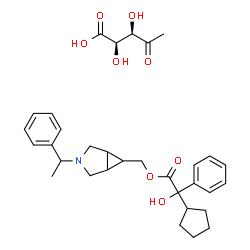 ChemSpider 2D Image | [3-(1-Phenylethyl)-3-azabicyclo[3.1.0]hex-6-yl]methyl cyclopentyl(hydroxy)phenylacetate - 5-deoxy-L-threo-pent-4-ulosonic acid (1:1) | C32H41NO8