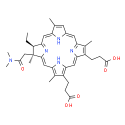 ChemSpider 2D Image | 3,3'-{(7S,8R)-7-[2-(Dimethylamino)-2-oxoethyl]-8-ethyl-3,7,12,17-tetramethyl-7,8-dihydroporphyrin-2,18-diyl}dipropanoic acid | C36H43N5O5