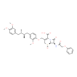ChemSpider 2D Image | (6R,7R)-3-({4-[(2R,3S)-4-(3,4-Dimethoxyphenyl)-2,3-dimethylbutyl]-2-methoxyphenoxy}methyl)-8-oxo-7-[(phenoxyacetyl)amino]-5-thia-1-azabicyclo[4.2.0]oct-2-ene-2-carboxylic acid 5-oxide | C37H42N2O10S