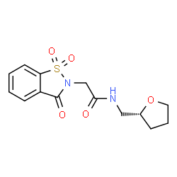 ChemSpider 2D Image | 2-(1,1-Dioxido-3-oxo-1,2-benzothiazol-2(3H)-yl)-N-[(2R)-tetrahydro-2-furanylmethyl]acetamide | C14H16N2O5S
