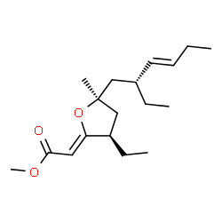 ChemSpider 2D Image | Methyl (2Z)-[(3R,5S)-3-ethyl-5-[(2R,3E)-2-ethyl-3-hexen-1-yl]-5-methyldihydro-2(3H)-furanylidene]acetate | C18H30O3
