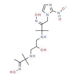 ChemSpider 2D Image | 1-{[(3E)-3-(Hydroxyimino)-2-methyl-2-butanyl]amino}-3-{[(3E)-3-(hydroxyimino)-2-methyl-4-(2-nitro-1H-imidazol-1-yl)-2-butanyl]amino}-2-propanol | C16H29N7O5