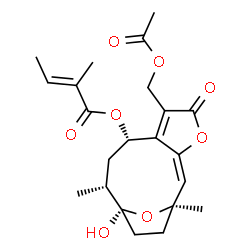 ChemSpider 2D Image | (1R,2E,8S,10R,11S)-6-(Acetoxymethyl)-11-hydroxy-1,10-dimethyl-5-oxo-4,14-dioxatricyclo[9.2.1.0~3,7~]tetradeca-2,6-dien-8-yl (2E)-2-methyl-2-butenoate | C22H28O8