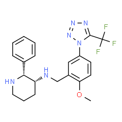 ChemSpider 2D Image | (2R,3R)-N-{2-Methoxy-5-[5-(trifluoromethyl)-1H-tetrazol-1-yl]benzyl}-2-phenyl-3-piperidinamine | C21H23F3N6O