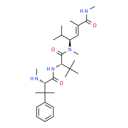 ChemSpider 2D Image | N,beta,beta-Trimethyl-L-phenylalanyl-N-[(3S,4E)-2,5-dimethyl-6-(methylamino)-6-oxo-4-hexen-3-yl]-N,3-dimethyl-L-valinamide | C28H46N4O3