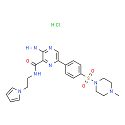 ChemSpider 2D Image | 3-Amino-6-{4-[(4-methyl-1-piperazinyl)sulfonyl]phenyl}-N-[2-(1H-pyrrol-1-yl)ethyl]-2-pyrazinecarboxamide hydrochloride (1:1) | C22H28ClN7O3S