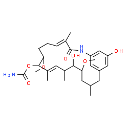 ChemSpider 2D Image | (4E,10E)-13,20-Dihydroxy-8,14-dimethoxy-4,10,12,16-tetramethyl-3-oxo-2-azabicyclo[16.3.1]docosa-1(22),4,10,18,20-pentaen-9-yl carbamate | C28H42N2O7