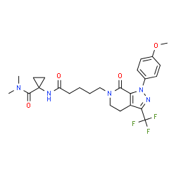 ChemSpider 2D Image | 1-({5-[1-(4-Methoxyphenyl)-7-oxo-3-(trifluoromethyl)-1,4,5,7-tetrahydro-6H-pyrazolo[3,4-c]pyridin-6-yl]pentanoyl}amino)-N,N-dimethylcyclopropanecarboxamide | C25H30F3N5O4