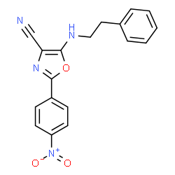 ChemSpider 2D Image | 2-(4-Nitrophenyl)-5-[(2-phenylethyl)amino]-1,3-oxazole-4-carbonitrile | C18H14N4O3