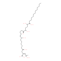 ChemSpider 2D Image | 3-[(2R,8R)-2,8-Dihydroxy-9-{(2S,5S)-5-[(1S,4S,5R)-1,4,5-trihydroxyheptadecyl]tetrahydro-2-furanyl}nonyl]-5-hydroxy-5-methyl-2(5H)-furanone | C35H64O9