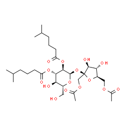 ChemSpider 2D Image | 1,6-Di-O-acetyl-beta-D-fructofuranosyl 2,3-bis-O-(5-methylhexanoyl)-alpha-D-glucopyranoside | C30H50O15