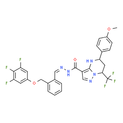 ChemSpider 2D Image | 5-(4-Methoxyphenyl)-7-(trifluoromethyl)-N'-[(Z)-{2-[(3,4,5-trifluorophenoxy)methyl]phenyl}methylene]-4,5,6,7-tetrahydropyrazolo[1,5-a]pyrimidine-3-carbohydrazide | C29H23F6N5O3