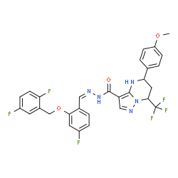 ChemSpider 2D Image | N'-[(Z)-{2-[(2,5-Difluorobenzyl)oxy]-4-fluorophenyl}methylene]-5-(4-methoxyphenyl)-7-(trifluoromethyl)-4,5,6,7-tetrahydropyrazolo[1,5-a]pyrimidine-3-carbohydrazide | C29H23F6N5O3