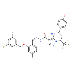 ChemSpider 2D Image | N'-[(Z)-{2-[(3,5-Difluorobenzyl)oxy]-4-fluorophenyl}methylene]-5-(4-methoxyphenyl)-7-(trifluoromethyl)-4,5,6,7-tetrahydropyrazolo[1,5-a]pyrimidine-3-carbohydrazide | C29H23F6N5O3
