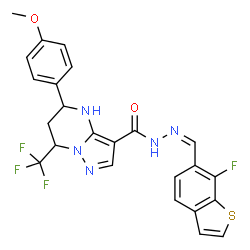 ChemSpider 2D Image | N'-[(Z)-(7-Fluoro-1-benzothiophen-6-yl)methylene]-5-(4-methoxyphenyl)-7-(trifluoromethyl)-4,5,6,7-tetrahydropyrazolo[1,5-a]pyrimidine-3-carbohydrazide | C24H19F4N5O2S