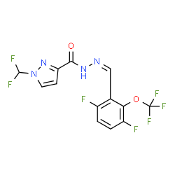 ChemSpider 2D Image | 1-(Difluoromethyl)-N'-{(Z)-[3,6-difluoro-2-(trifluoromethoxy)phenyl]methylene}-1H-pyrazole-3-carbohydrazide | C13H7F7N4O2