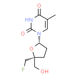 ChemSpider 2D Image | 1-[(2S,5S)-5-(Fluoromethyl)-5-(hydroxymethyl)tetrahydro-2-furanyl]-5-methyl-2,4(1H,3H)-pyrimidinedione | C11H15FN2O4