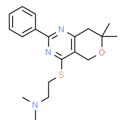 ChemSpider 2D Image | [2-(7,7-Dimethyl-2-phenyl-7,8-dihydro-5H-pyrano[4,3-d]pyrimidin-4-ylsulfanyl)-ethyl]-dimethyl-amine | C19H25N3OS