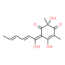 ChemSpider 2D Image | (2R,6E)-2,5-Dihydroxy-6-[(2E,4E)-1-hydroxy-2,4-hexadien-1-ylidene]-2,4-dimethyl-4-cyclohexene-1,3-dione | C14H16O5