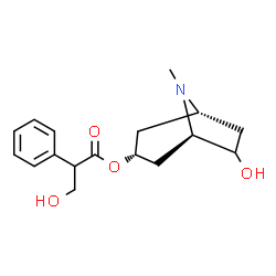 ChemSpider 2D Image | (1R,3R,5R)-6-Hydroxy-8-methyl-8-azabicyclo[3.2.1]oct-3-yl tropate | C17H23NO4