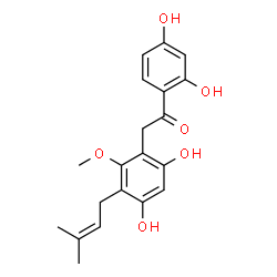 ChemSpider 2D Image | 2-[4,6-Dihydroxy-2-methoxy-3-(3-methyl-2-buten-1-yl)phenyl]-1-(2,4-dihydroxyphenyl)ethanone | C20H22O6
