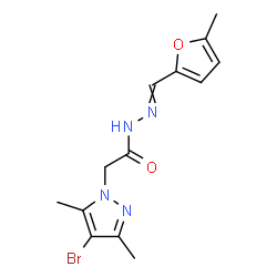 ChemSpider 2D Image | 2-(4-Bromo-3,5-dimethyl-1H-pyrazol-1-yl)-N'-[(5-methyl-2-furyl)methylene]acetohydrazide | C13H15BrN4O2