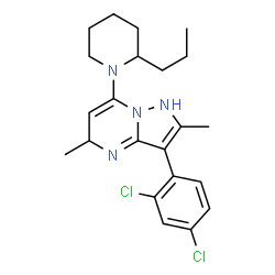ChemSpider 2D Image | 3-(2,4-Dichlorophenyl)-2,5-dimethyl-7-(2-propyl-1-piperidinyl)-1,5-dihydropyrazolo[1,5-a]pyrimidine | C22H28Cl2N4