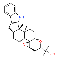 ChemSpider 2D Image | 2-[(2S,3aR,4aR,4bR,6aS,12bS,12cS,14aS)-12b,12c-Dimethyl-3,3a,5,6,6a,7,12,12b,12c,13,14,14a-dodecahydro-2H,4bH-oxireno[4',4a']chromeno[5',6':6,7]indeno[1,2-b]indol-2-yl]-2-propanol | C27H35NO3