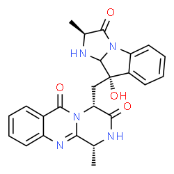 ChemSpider 2D Image | (1R,4R)-4-{[(2S,9S)-9-Hydroxy-2-methyl-3-oxo-2,3,9,9a-tetrahydro-1H-imidazo[1,2-a]indol-9-yl]methyl}-1-methyl-2H-pyrazino[2,1-b]quinazoline-3,6(1H,4H)-dione | C24H23N5O4