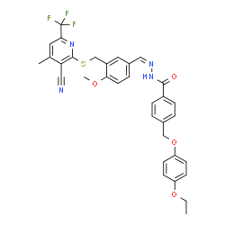 ChemSpider 2D Image | N'-{(Z)-[3-({[3-Cyano-4-methyl-6-(trifluoromethyl)-2-pyridinyl]sulfanyl}methyl)-4-methoxyphenyl]methylene}-4-[(4-ethoxyphenoxy)methyl]benzohydrazide | C33H29F3N4O4S