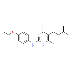 ChemSpider 2D Image | 4(3H)-pyrimidinone, 2-[(4-ethoxyphenyl)amino]-6-methyl-5-(3-methylbutyl)- | C18H25N3O2