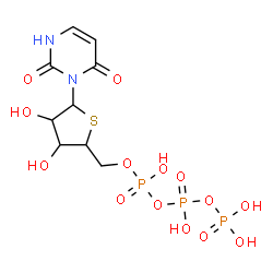ChemSpider 2D Image | 3-[5-O-(Hydroxy{[hydroxy(phosphonooxy)phosphoryl]oxy}phosphoryl)-4-thiopentofuranosyl]-2,4(1H,3H)-pyrimidinedione | C9H15N2O14P3S
