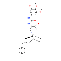 ChemSpider 2D Image | 1-{(2S)-1-[(1R,5S)-3-(4-Chlorobenzyl)-8-azabicyclo[3.2.1]oct-8-yl]-3-hydroxy-2-butanyl}-3-(3,4,5-trimethoxyphenyl)urea | C28H38ClN3O5